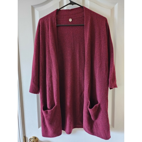 Margaret O'Leary Sweaters - Margaret O'Leary 100% Cashmere Open Front Cardigan Burgundy Wine Pockets M